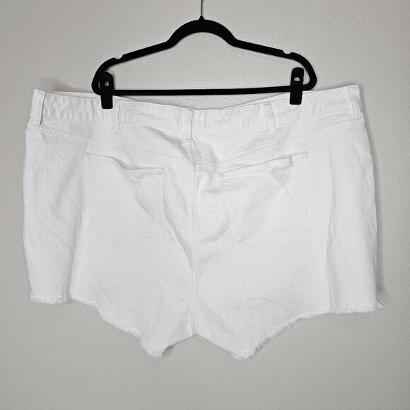 Torrid 28 White Denim Cut Off Shorts Button Fly Raw Hem High Rise Distressed - Picture 4 of 7